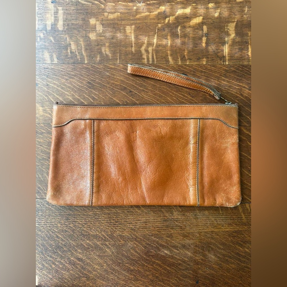 Vintage 1960s 1970s Genuine Leather Clutch Bag